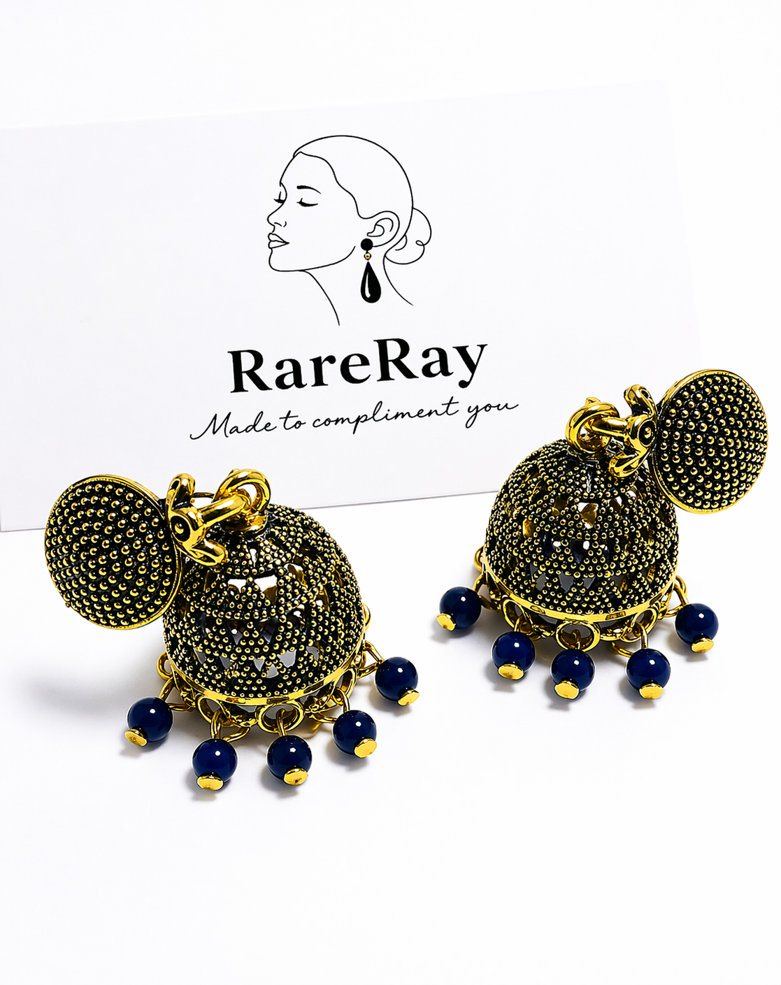 Dark Blue Jhumka Earrings