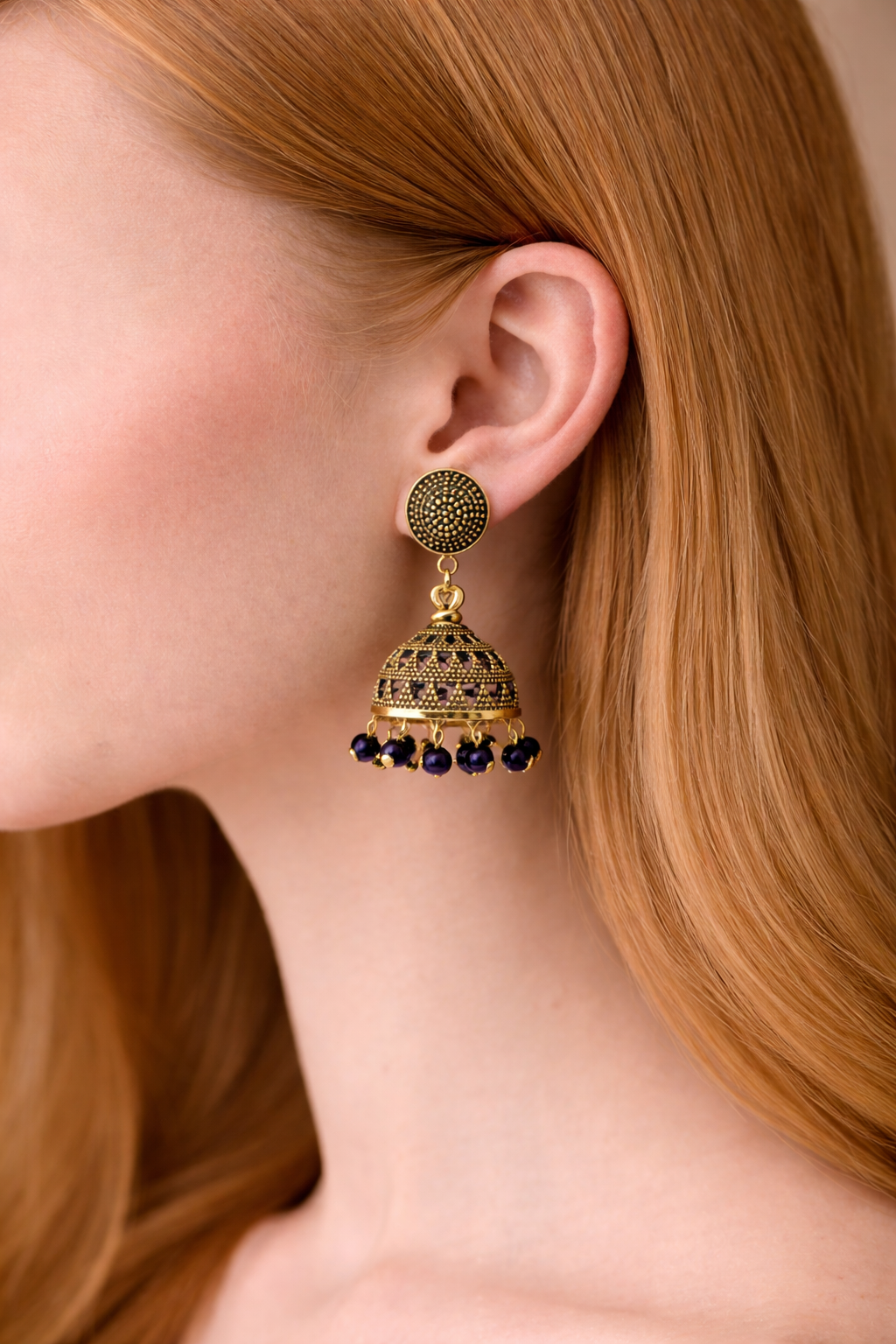 Dark Blue Jhumka Earrings